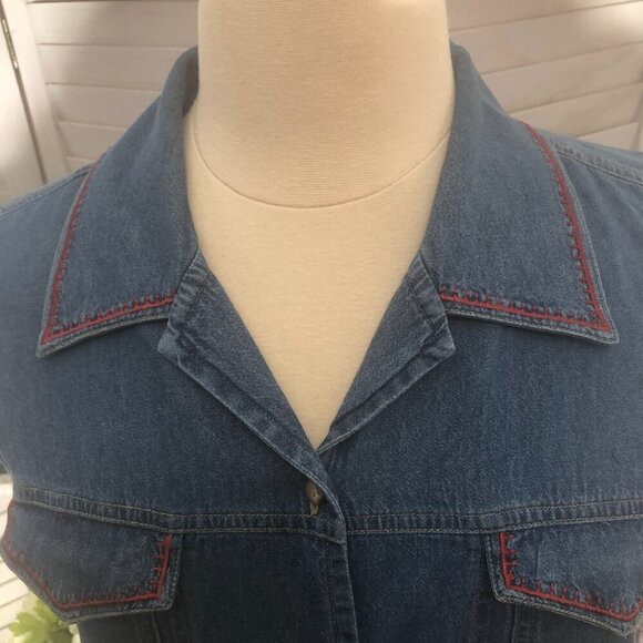 Vintage 90s Y2K Denim Vest Embroidered Floral Cotton 2X - Picture 9 of 12